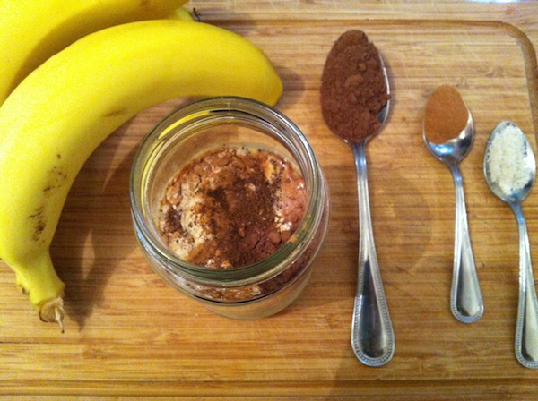 Salted Cocoa Banana Shake with Wattleseed ingredients raw