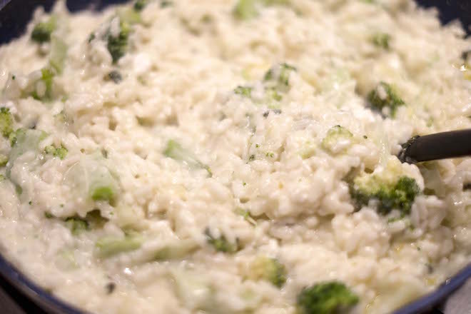 Broccoli Sage Goats Cheese Risotto close up landscape