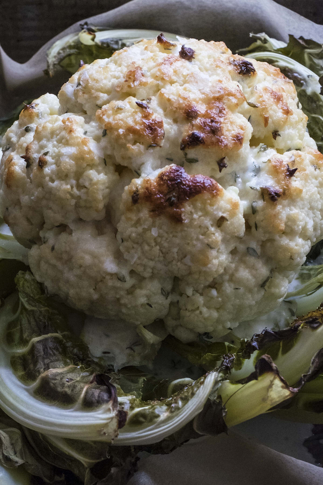 Baked Cauliflower out of oven portrait site