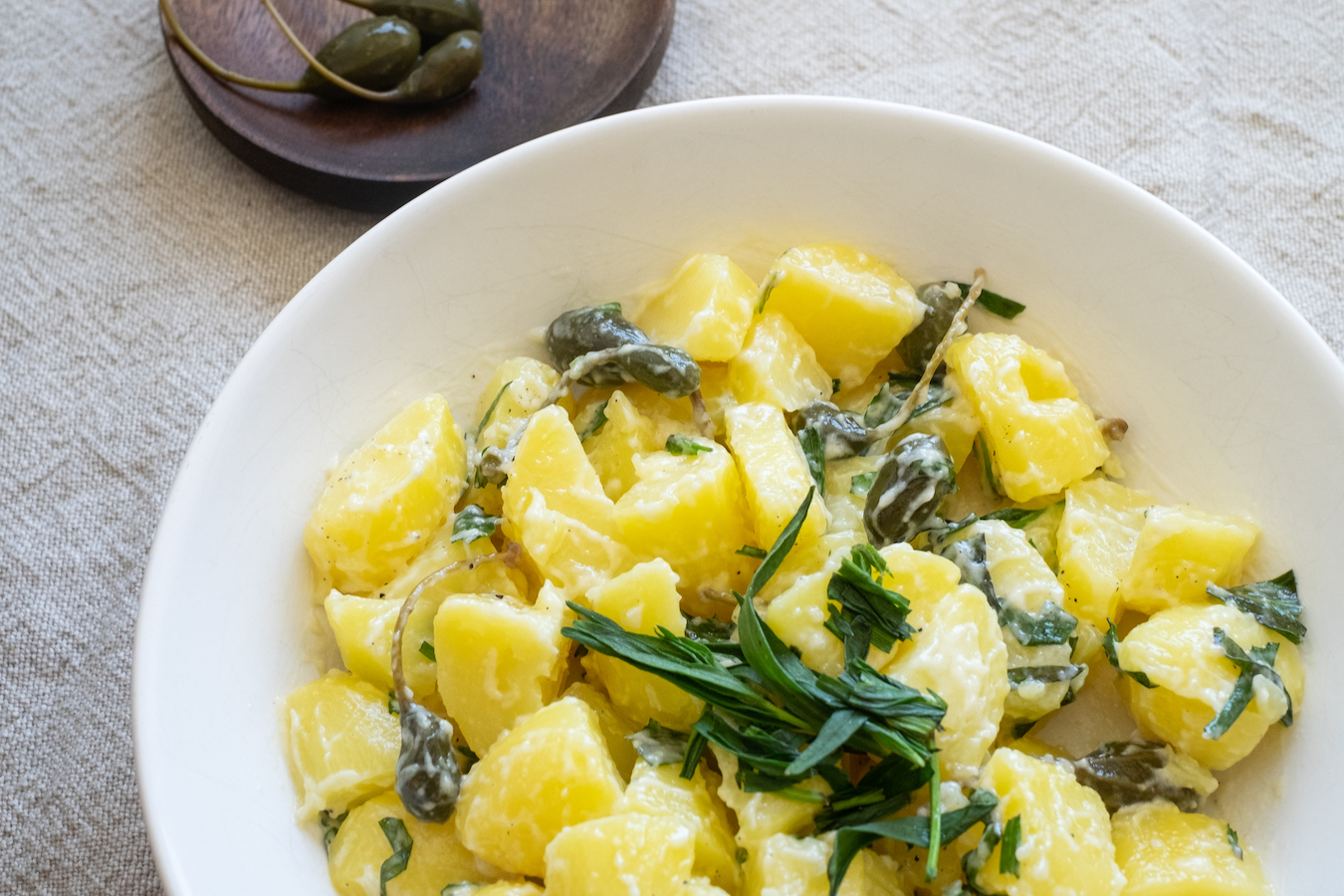 Creamy Potato salad with tarragon and caper berries original with capers IG